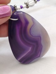 Handcrafted Beaded Silver Memory Wire Choker Earring Set Purple Agate