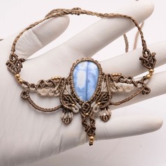 Handmade Natural Blue Opal Gemstone Bohemian Macrame Healing Choker Necklace