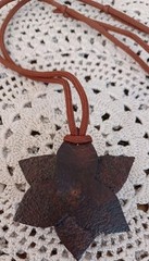 VINTAGE RED LEATHER ROSE ON BROWN LEATHER ADJUSTABLE BROWN SLIDING CORD NECKLACE