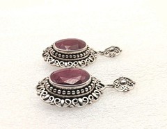 Vtg S Behnam BJC Bali 925 Sterling Silver Natural Faceted Ruby Dangle Earrings
