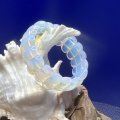 Opalite Stretch Beaded Bracelet Oval Blue Yellow Opalescent Unisex Jewelry