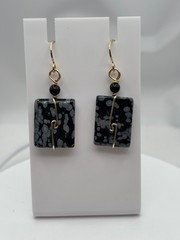 Handmade Snowflake Obsidian and 14k Goldfill Earrings