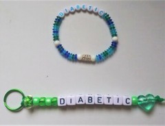 Diabetic Medical Alert Bracelet and Key Ring-Green-Blue