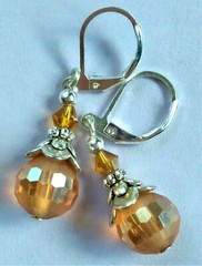 FACETED YELLOW round & bicone Crystal earring SP LEVERBACK handcrafted