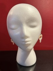 Handcrafted Beaded Quartz Dangle Earrings Silver White Point Nature Theme
