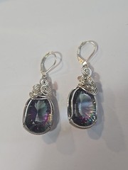 Mystic Topaz Sterling Silver Wire Wrapped Earrings Handmade Leverback OOAK 3