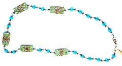 Necklace Art Glass Beaded Handcrafted Blue & Green Lobster Clasp 12″
