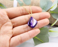 Natural Shell Pendant Necklace, Green Pink Blue Shell, Gold Chain Necklace