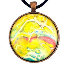 Pendant Necklace Handmade «Citrus Sun» Copper Bezel & Tray 38mm Black Cord