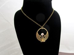 Egyptian Revival Necklace Isis Vintage Pendant Unisex Antiqued Gold Brass Gift