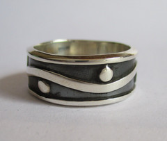 Taxco Mexico ring size 7 hand crafted sterling silver Black & White