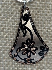 Copper Pendant Embellished Artisan Hand Crafted Floral Silver Tone Chain 16”