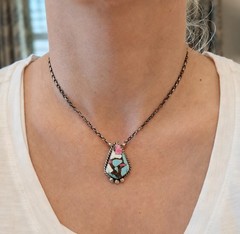 Native American Cotton Candy Turquoise Necklace Sterling Silver Signed C. BELONE