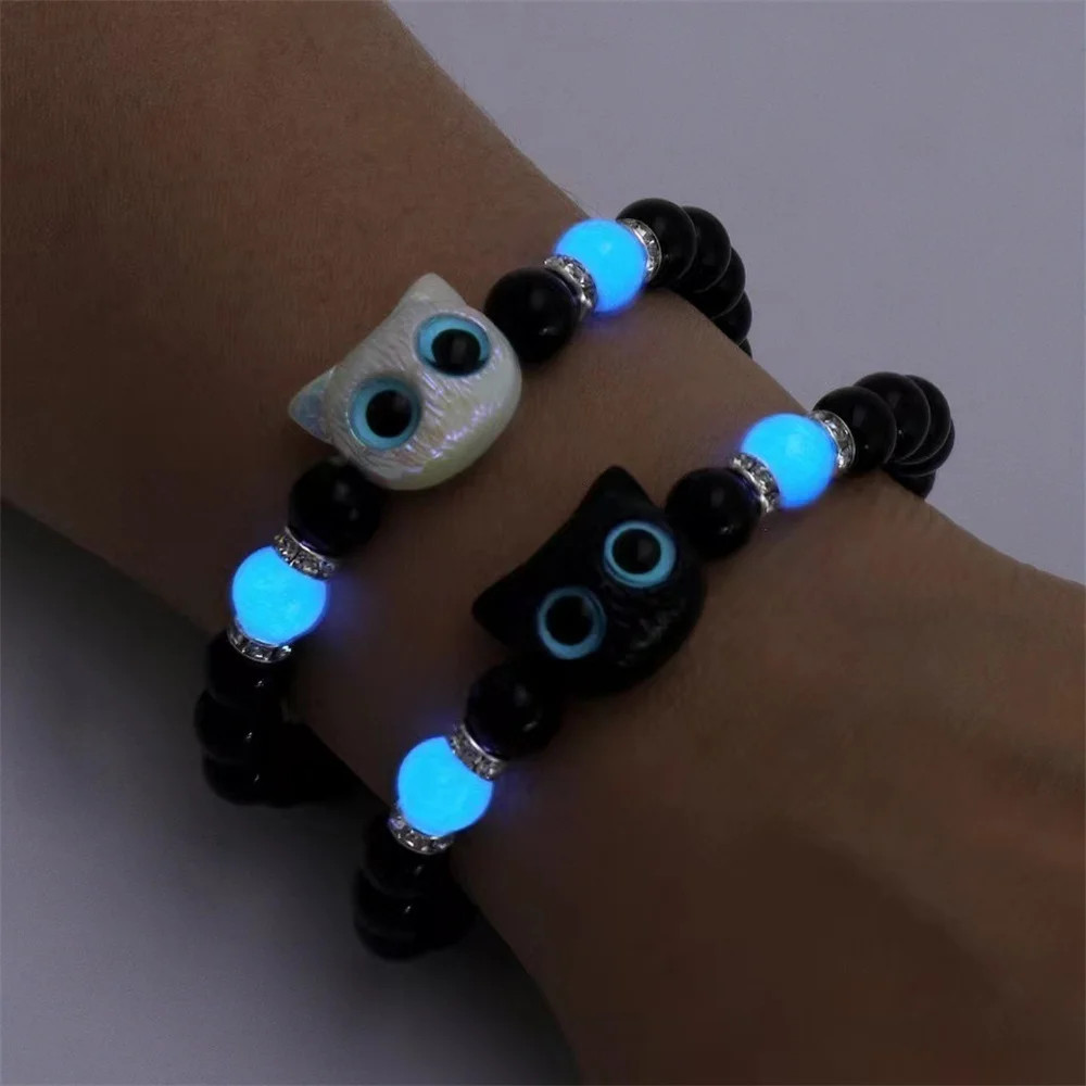 Fashion Luminous Beads Couple Bracelets For Women Men Charm Cat Matching Friend