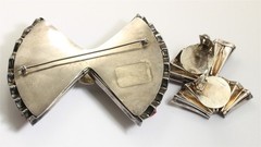 Designer Signed Mixed Metals Large Beaded Bow Ruffle Pin & Earrings Set 56g