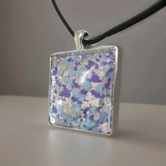 Unique OOAK Statement Art Under Glass Pendant Necklace On Cord. Handmade.