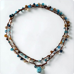 Thread & Luster Hand-Crocheted Boho Necklace Glass Beads MOP Ceramic Scarab 40″