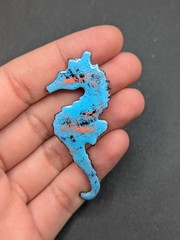 Vintage Copper Enamel Blue Seahorse Ocean Sea Animal Beach Figural Pin Brooch