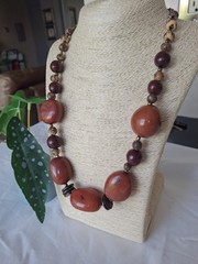 Tagua nut, ACAI Necklace Dark Red Hues, Chunky, Artisanal Handmade In Ecuador