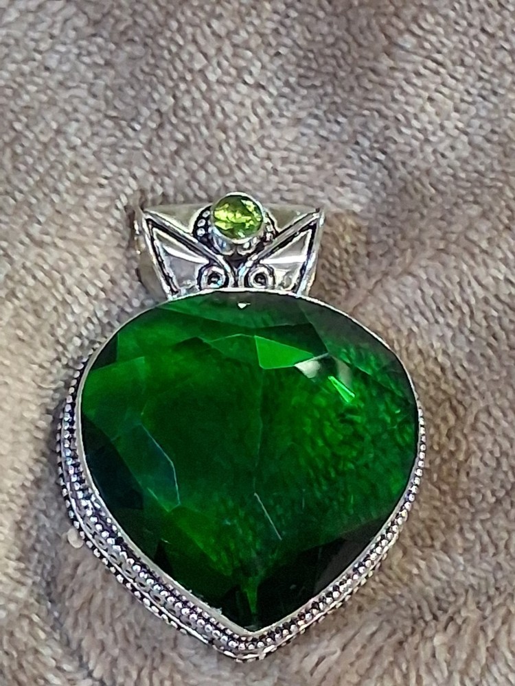 Peridot 2 in. set in 925 Silver Plate CHunky Pendant