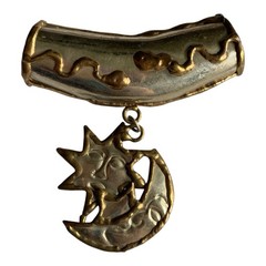 Artisan Sun And Crescent Moon Slide Pendant Silver & Gold Tone Handcrafted E332