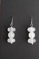 Selenite Earrings White 10mm Roundel Natural Gemstone .925 Sterling Silver 1.25″