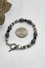 Artisan Crafted Sterling Silver Beaded Toggle Bracelet Hematite and Crystals