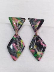 Handcrafted Earring Chain Necklace Set Polymer Clay Black Neon Pink Green Yellow