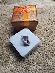 Lovely Amethyst Ring. Bezel Set In Handmade Rhodium Plated Mounting. Size 5