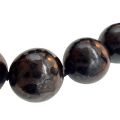 Chunky Obsidian Bead Necklace 20” Hand Knotted Silver Pl. Magnetic Clasp Black 6