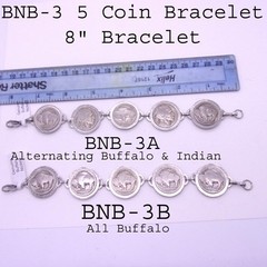Buffalo Nickel Bracelet,Genuine Buffalo Nickel Bracelet 5 Coin Buffalo Nickel 8″