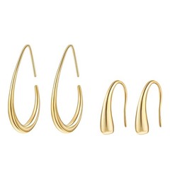 2 Pairs Gold Dangle Earring for Women Gold Hoop Earring Dangling Tear drop Wo…