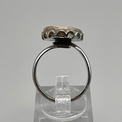 Natural Fossilized Coral Oval Stone Silver Tone Adjustable Handmade Ring