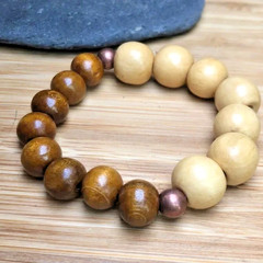2 Piece Chunky Wooden & Golden Beaded Bracelet Set