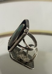 Silver Tone Statement Ring Size 6 Marquise Green/Brown Bezel Set Stone