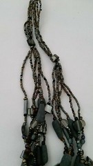 Handmade Necklace GLASS BEADS BLUE PEACOCK PEWTER BRONZE TIGER EYE MOP 20 in Adj