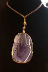 Handcrafted Wire Wrapped Purple/White Agate Asymmetrical Charm Cord Necklace