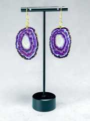 Med Faux Amethyst Geode Slice Polymer Clay Handmade Dangle Earrings SS Ear Wires