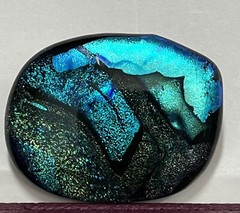 Dichroic Art Glass Fused Glass Brooch Pendant Blue Green 1.5” Oval Handmade