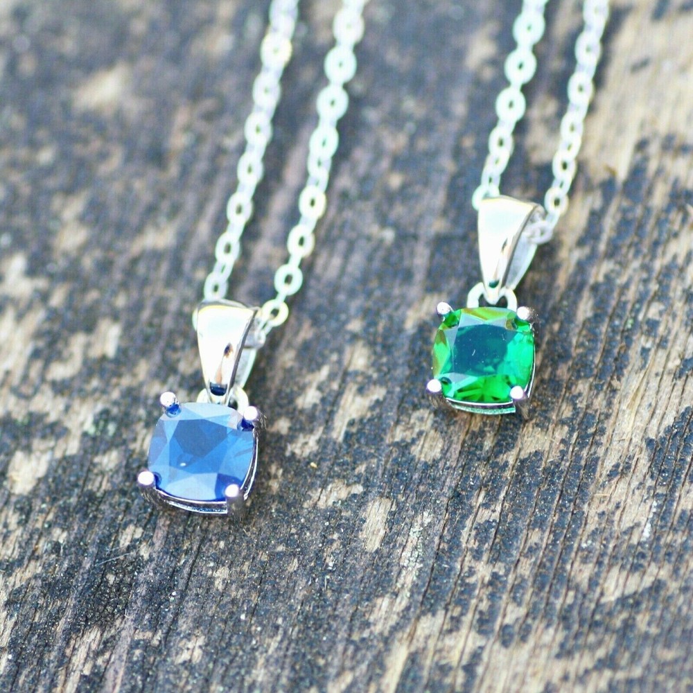 Handmade Lab Made Sapphire or Emerald Pendant Solid Sterling Silver 925