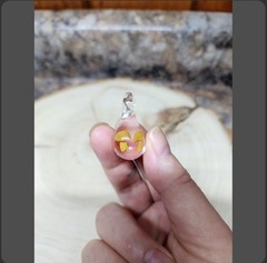 Hemp Necklace with Yellow Double Glass Mushroom & Dark Brown Wood Beads