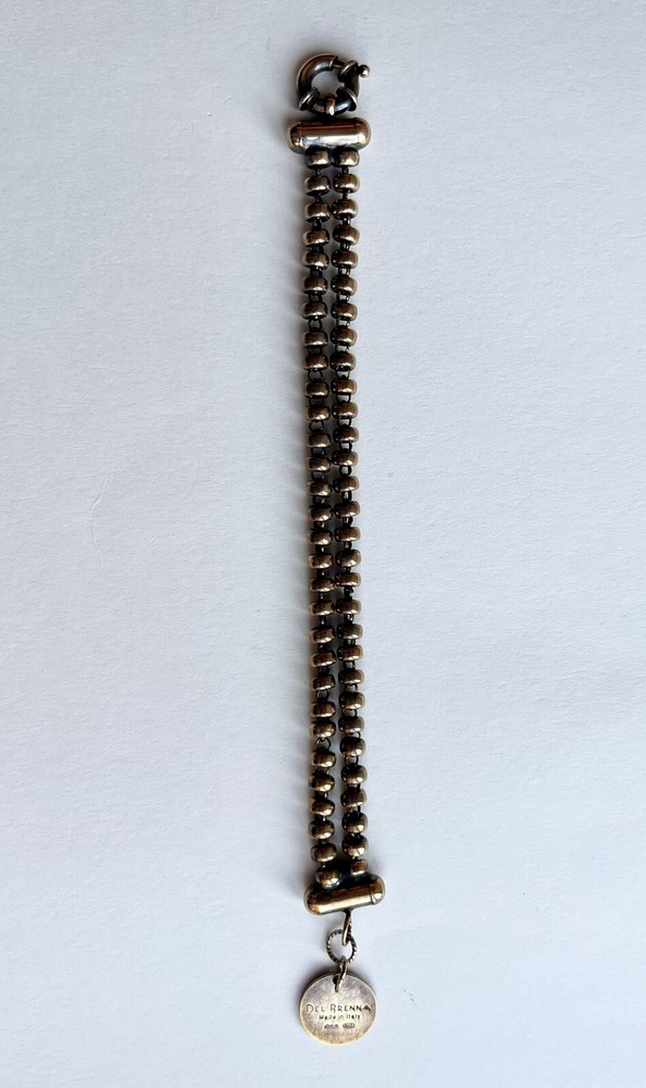 Del Brenna Italian Jewelry – Bead Chain Bracelet – Silver w Antique Gold Finish