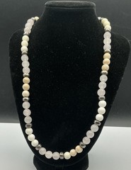 227 Silver Tone Clasp On Rose Quartz Jasper 16” Necklace 43.14 Grams