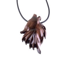 Hand Carved Wolf Wooden Necklace Pendant, Animal Wood Jewelry for Men Women