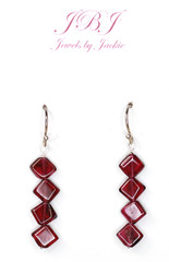 Garnet Earrings Burgundy Gemstone 6mm Square 925 Sterling Silver 1 1/2″