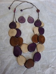 Handcrafted Tagua Nut Set Necklace, Earrings, 2 Strands, Multicolor, Ecuador