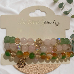 Handmade Pink, Green & Champagne Crystal Gemstone Bracelet, set of 3