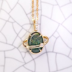 N1 Australian Black Opal & Diamond Earth Noon Necklace 18K Yellow Gold