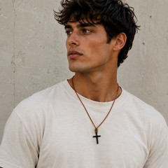 Black 316L Stainless Steel Cross Necklace–Hand‑Knotted Brown Leather Cord-Unisex