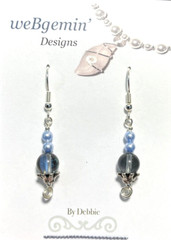 Iridescent Transparent Blue Glass With Imitation Blue Pearl Earrings CCJ206we